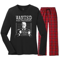 Wanted For President Donald Trump 2024 Mugshot Women's Long Sleeve Flannel Pajama Set 