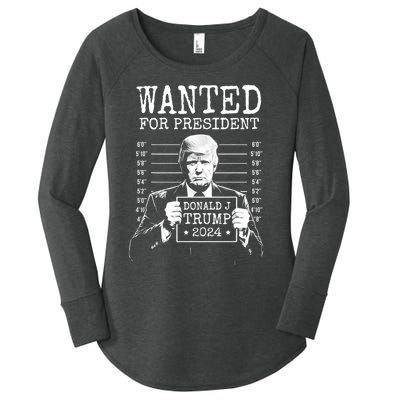 Wanted For President Donald Trump 2024 Mugshot Women's Perfect Tri Tunic Long Sleeve Shirt