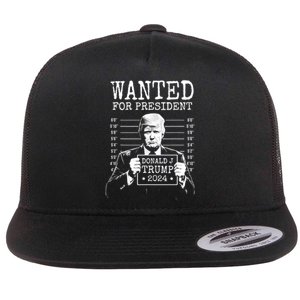 Wanted For President Donald Trump 2024 Mugshot Flat Bill Trucker Hat