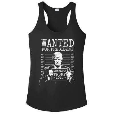 Wanted For President Donald Trump 2024 Mugshot Ladies PosiCharge Competitor Racerback Tank