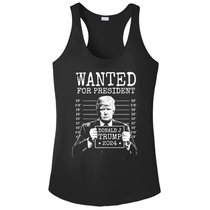 Wanted For President Donald Trump 2024 Mugshot Ladies PosiCharge Competitor Racerback Tank