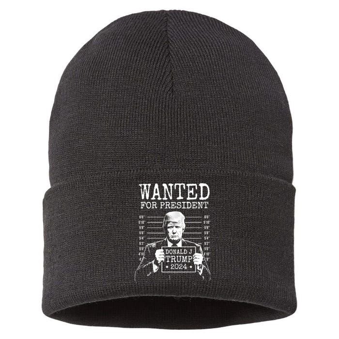 Wanted For President Donald Trump 2024 Mugshot Sustainable Knit Beanie