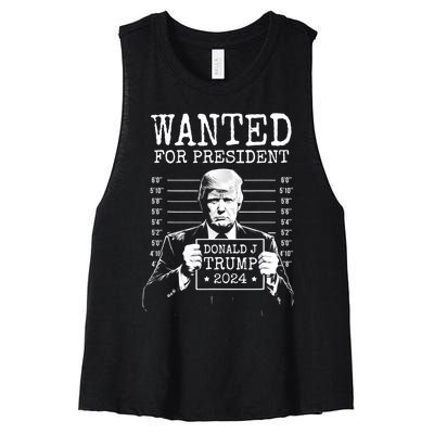 Wanted For President Donald Trump 2024 Mugshot Women's Racerback Cropped Tank