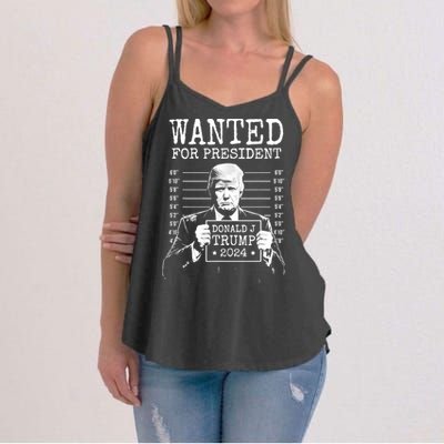 Wanted For President Donald Trump 2024 Mugshot Women's Strappy Tank