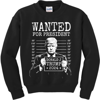 Wanted For President Donald Trump 2024 Mugshot Kids Sweatshirt