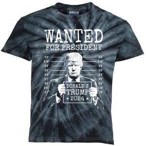 Wanted For President Donald Trump 2024 Mugshot Kids Tie-Dye T-Shirt