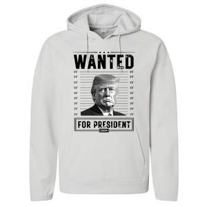 Wanted For President 2024 Vote Trump Performance Fleece Hoodie