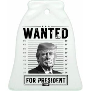 Wanted For President 2024 Vote Trump Ceramic Bell Ornament