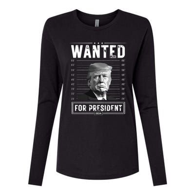 Wanted For President 2024 Vote Trump Womens Cotton Relaxed Long Sleeve T-Shirt