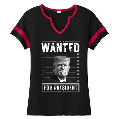 Wanted For President 2024 Vote Trump Ladies Halftime Notch Neck Tee