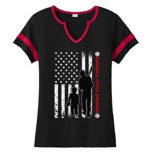 Wo Funny Proud Baseball Little Brother US Flag Father's Day Ladies Halftime Notch Neck Tee