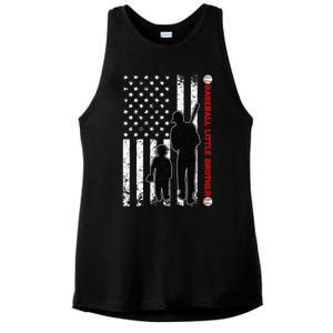 Wo Funny Proud Baseball Little Brother US Flag Father's Day Ladies PosiCharge Tri-Blend Wicking Tank