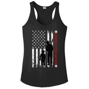 Wo Funny Proud Baseball Little Brother US Flag Father's Day Ladies PosiCharge Competitor Racerback Tank