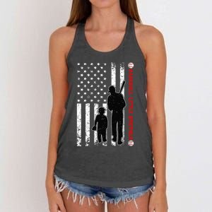 Wo Funny Proud Baseball Little Brother US Flag Father's Day Women's Knotted Racerback Tank