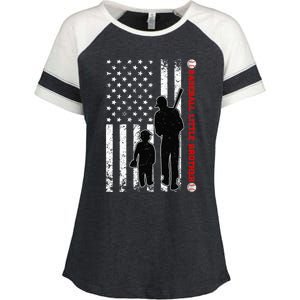 Wo Funny Proud Baseball Little Brother US Flag Father's Day Enza Ladies Jersey Colorblock Tee