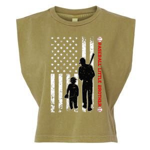 Wo Funny Proud Baseball Little Brother US Flag Father's Day Garment-Dyed Women's Muscle Tee