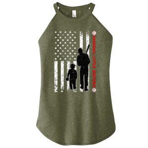 Wo Funny Proud Baseball Little Brother US Flag Father's Day Women's Perfect Tri Rocker Tank