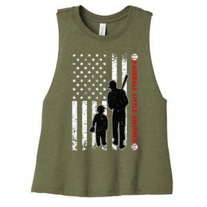 Wo Funny Proud Baseball Little Brother US Flag Father's Day Women's Racerback Cropped Tank