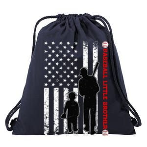 Wo Funny Proud Baseball Little Brother US Flag Father's Day Drawstring Bag