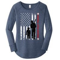 Wo Funny Proud Baseball Little Brother US Flag Father's Day Women's Perfect Tri Tunic Long Sleeve Shirt