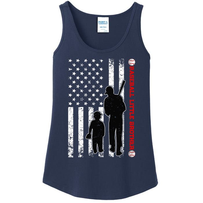 Wo Funny Proud Baseball Little Brother US Flag Father's Day Ladies Essential Tank