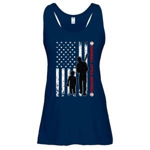 Wo Funny Proud Baseball Little Brother US Flag Father's Day Ladies Essential Flowy Tank