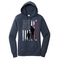 Wo Funny Proud Baseball Little Brother US Flag Father's Day Women's Pullover Hoodie