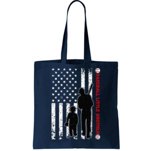 Wo Funny Proud Baseball Little Brother US Flag Father's Day Tote Bag