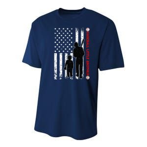 Wo Funny Proud Baseball Little Brother US Flag Father's Day Youth Performance Sprint T-Shirt