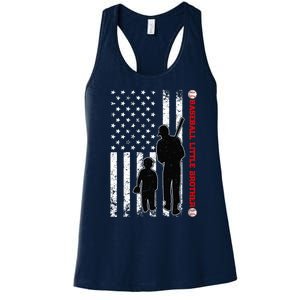 Wo Funny Proud Baseball Little Brother US Flag Father's Day Women's Racerback Tank