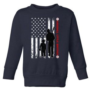 Wo Funny Proud Baseball Little Brother US Flag Father's Day Toddler Sweatshirt