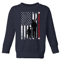 Wo Funny Proud Baseball Little Brother US Flag Father's Day Toddler Sweatshirt