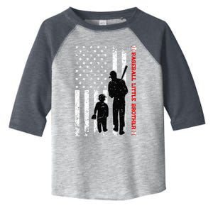 Wo Funny Proud Baseball Little Brother US Flag Father's Day Toddler Fine Jersey T-Shirt