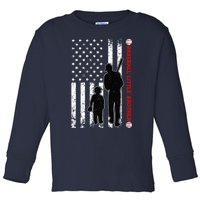 Wo Funny Proud Baseball Little Brother US Flag Father's Day Toddler Long Sleeve Shirt