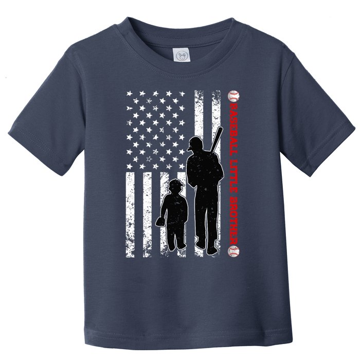 Wo Funny Proud Baseball Little Brother US Flag Father's Day Toddler T-Shirt