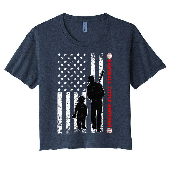 Wo Funny Proud Baseball Little Brother US Flag Father's Day Women's Crop Top Tee