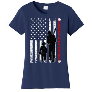 Wo Funny Proud Baseball Little Brother US Flag Father's Day Women's T-Shirt