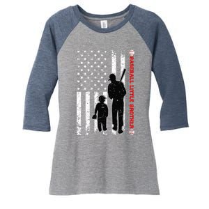 Wo Funny Proud Baseball Little Brother US Flag Father's Day Women's Tri-Blend 3/4-Sleeve Raglan Shirt