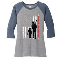 Wo Funny Proud Baseball Little Brother US Flag Father's Day Women's Tri-Blend 3/4-Sleeve Raglan Shirt