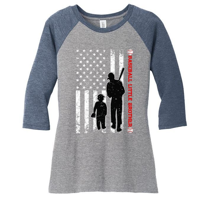 Wo Funny Proud Baseball Little Brother US Flag Father's Day Women's Tri-Blend 3/4-Sleeve Raglan Shirt