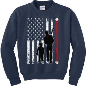 Wo Funny Proud Baseball Little Brother US Flag Father's Day Kids Sweatshirt