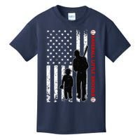 Wo Funny Proud Baseball Little Brother US Flag Father's Day Kids T-Shirt