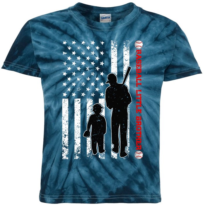 Wo Funny Proud Baseball Little Brother US Flag Father's Day Kids Tie-Dye T-Shirt