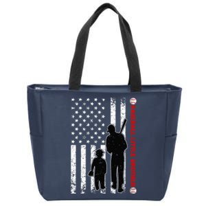 Wo Funny Proud Baseball Little Brother US Flag Father's Day Zip Tote Bag