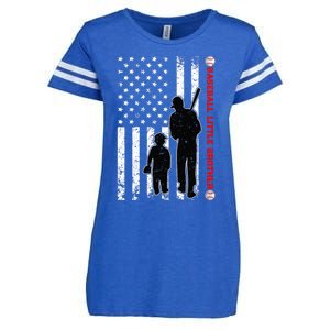 Wo Funny Proud Baseball Little Brother US Flag Father's Day Enza Ladies Jersey Football T-Shirt