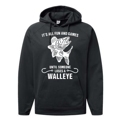 Walleye Fishing Pine Forest Treeline Fisherman Gift Performance Fleece Hoodie