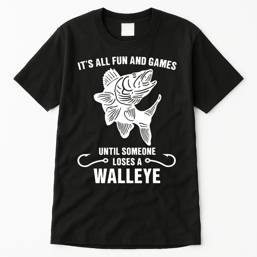Walleye Fishing Pine Forest Treeline Fisherman Gift Tall T-Shirt