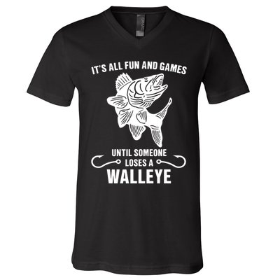 Walleye Fishing Pine Forest Treeline Fisherman Gift V-Neck T-Shirt