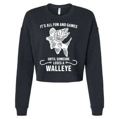 Walleye Fishing Pine Forest Treeline Fisherman Gift Cropped Pullover Crew