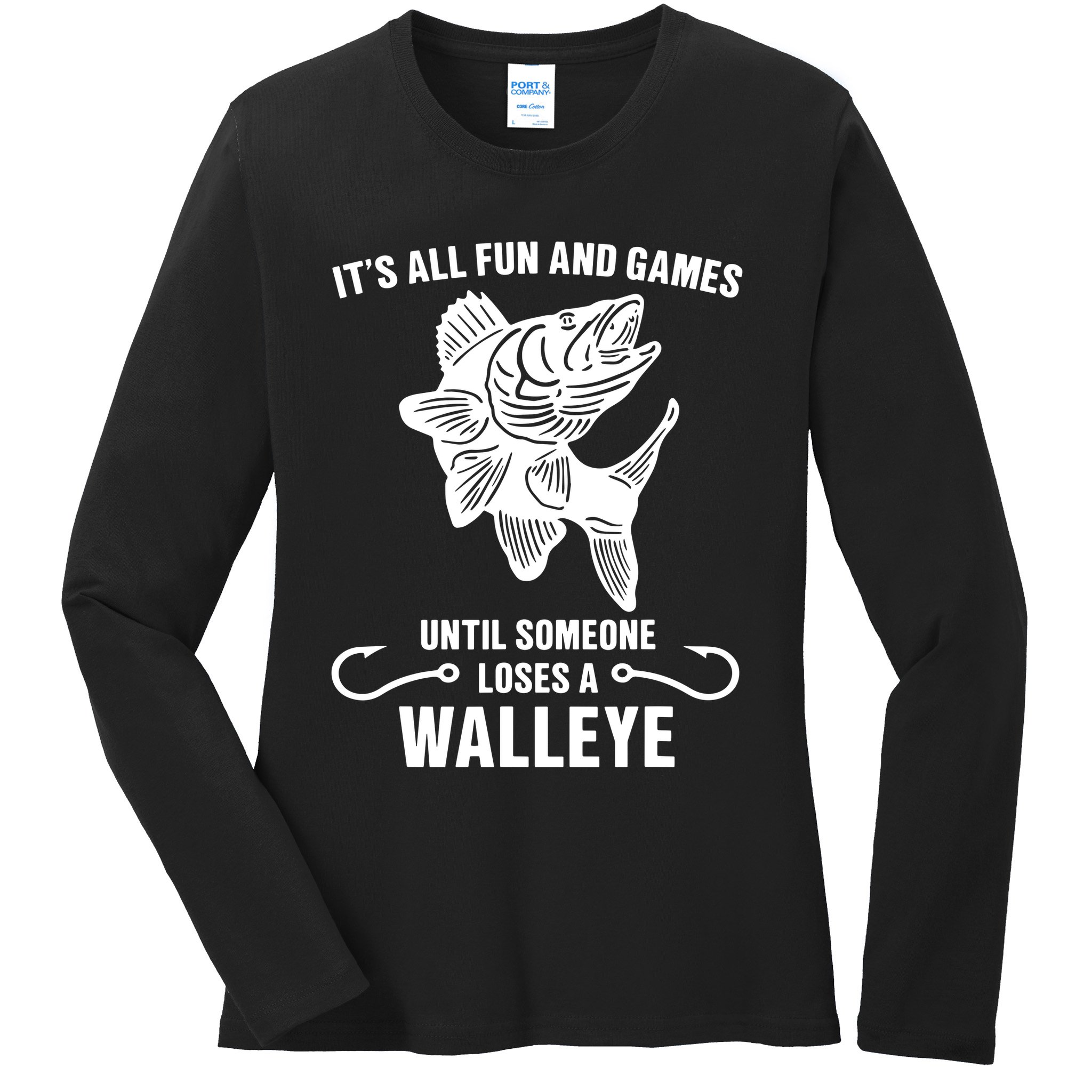 Walleye Fishing Pine Forest Treeline Fisherman Gift Ladies Long Sleeve Shirt